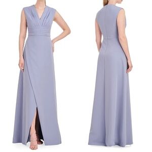 NEW KAY UNGER Cornflower POWDER Blue MELORA Pleated Bodice Faux Wrap GOWN 4